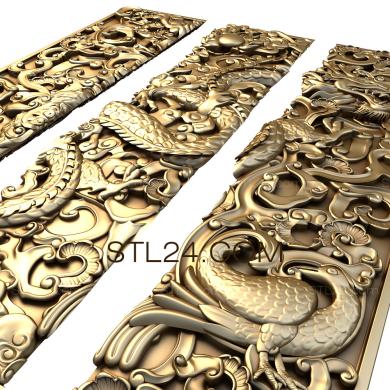 Панно художественные (Китайский дракон триптих, PH_0237) 3D модель для ЧПУ станка
